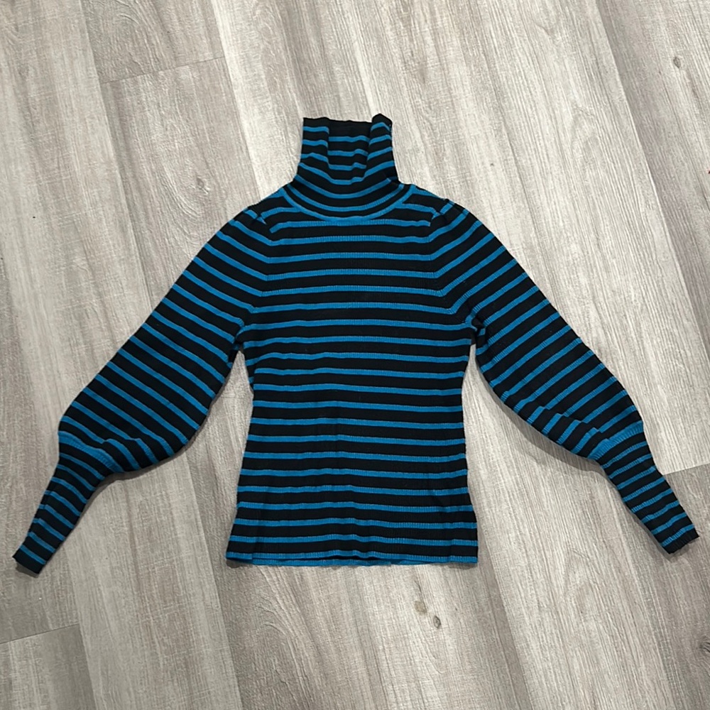 Striped Turtleneck Sweater - Black and Blue